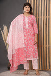 Naari Peach Cotton Suit with Cotton Dupatta