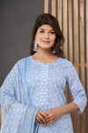 Naari Blue Cotton Suit with Cotton Dupatta