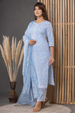 Naari Blue Cotton Suit with Cotton Dupatta