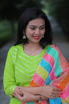 Naari Parrot Green Cotton Suit with kota Doriya Dupatta