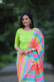 Naari Parrot Green Cotton Suit with kota Doriya Dupatta