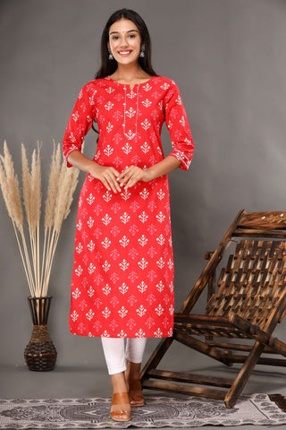 Naari Red  Love - Printed Cotton Kurti