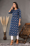 Naari Indigo Motifs - Printed Cotton Kurti