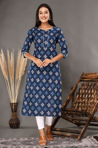 Naari Indigo Motifs - Printed Cotton Kurti