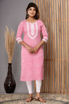 Snowhite Baby Pink white  Floral  Cotton Kurti