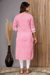Snowhite Baby Pink white  Floral  Cotton Kurti