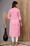 Snowhite Baby Pink white  Floral  Cotton Kurti