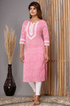 Snowhite Baby Pink white  Floral  Cotton Kurti