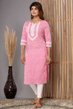 Snowhite Baby Pink white  Floral  Cotton Kurti