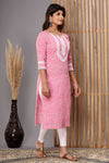 Snowhite Baby Pink white  Floral  Cotton Kurti