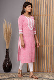 Snowhite Baby Pink white  Floral  Cotton Kurti