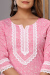 Snowhite Baby Pink white  Floral  Cotton Kurti