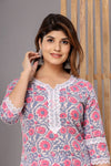 Snowhite  Pink Grey   Floral  Cotton Kurti