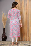 Snowhite  Pink Grey   Floral  Cotton Kurti