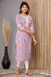 Snowhite  Pink Grey   Floral  Cotton Kurti