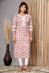 Snowhite  Peach Grey  Floral  Cotton Kurti
