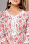 Snowhite  Peach Grey  Floral  Cotton Kurti