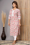 Snowhite  Peach Grey  Floral  Cotton Kurti