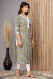 Snowhite Mehendi Floral  Cotton Kurti