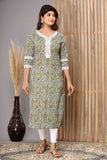Snowhite Mehendi Floral  Cotton Kurti