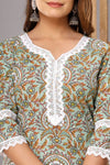 Snowhite Mehendi Floral  Cotton Kurti