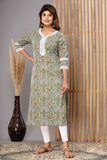 Snowhite Mehendi Floral  Cotton Kurti