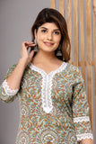 Snowhite Mehendi Floral  Cotton Kurti