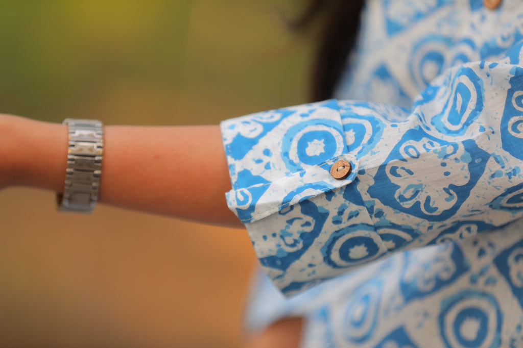 Noor Light Blue Collar Style Cotton Kurti – Preppy Apparels