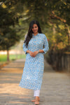 Noor Light Blue Collar Style Cotton Kurti