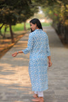 Noor Light Blue Collar Style Cotton Kurti