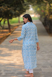 Noor Light Blue Collar Style Cotton Kurti