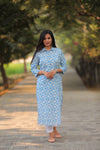 Noor Light Blue Collar Style Cotton Kurti