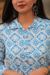 Noor Light Blue Collar Style Cotton Kurti