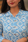 Noor Light Blue Collar Style Cotton Kurti