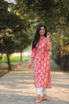 Noor Fiery Rose Collar Style Cotton Kurti