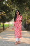 Noor Fiery Rose Collar Style Cotton Kurti