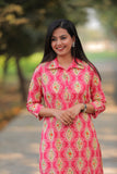 Noor Fiery Rose Collar Style Cotton Kurti