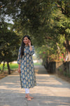 Noor Blue Mix Flowers Collar Style Cotton Kurti
