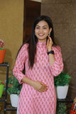 Grishma Baby Pink Collar Style Cotton Kurti