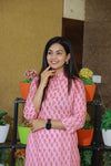 Grishma Baby Pink Collar Style Cotton Kurti