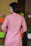 Grishma Baby Pink Collar Style Cotton Kurti