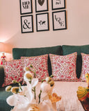 Peach Purple Pleasure - Hand Block Printed Cushion Covers (16 X16 Inch; Set of 5)