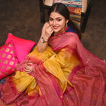 Chanderi Cotton Silk Saree - Yellow Pink