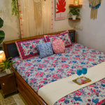 Grey - Pink Cotton  Double Bedsheet (90 X108 Inch)