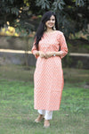 Udaan -Peach  Floral  Cotton Kurti