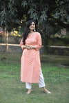 Udaan -Peach  Floral  Cotton Kurti