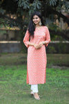 Udaan -Peach  Floral  Cotton Kurti