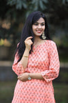 Udaan -Peach  Floral  Cotton Kurti