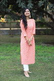 Udaan -Peach  Floral  Cotton Kurti