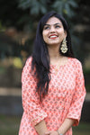 Udaan -Peach  Floral  Cotton Kurti